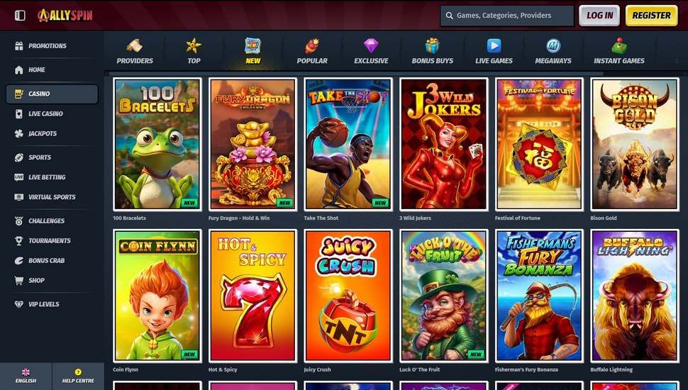 AllySpin casino slots page screenshot