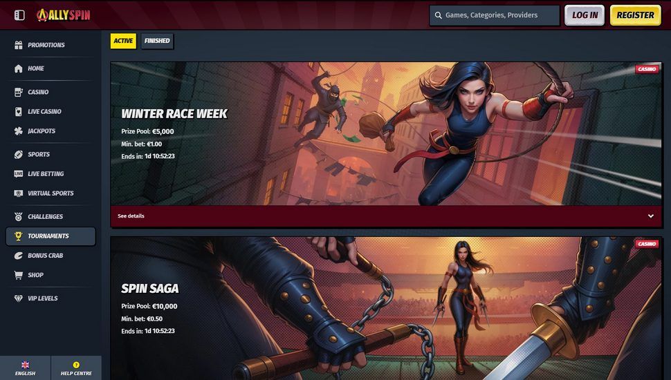 AllySpin casino tournaments page screenshot