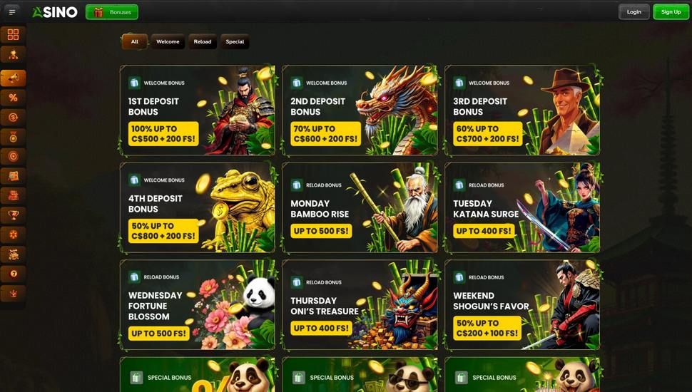 List of Asino Casino Bonuses and Promotions screenshot