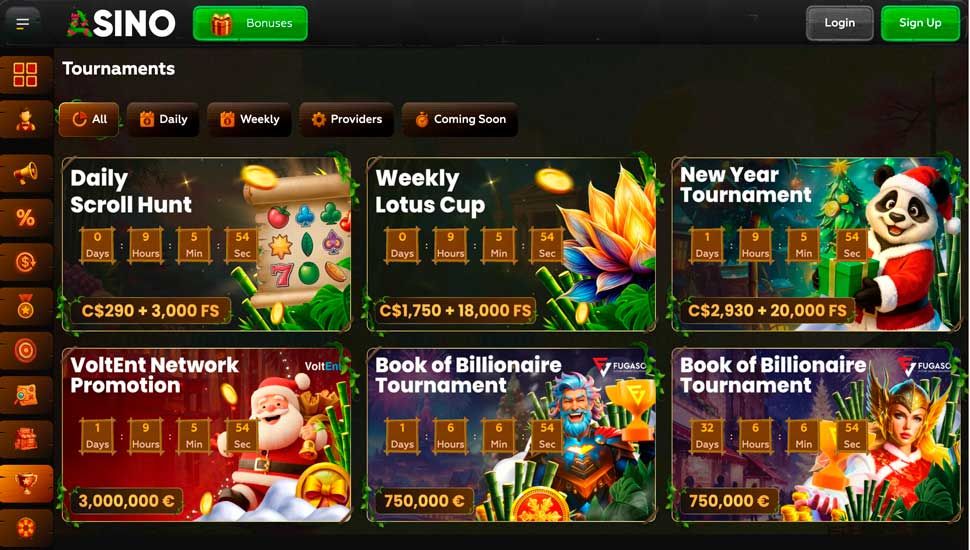 Asino Casino tournaments page screenshot