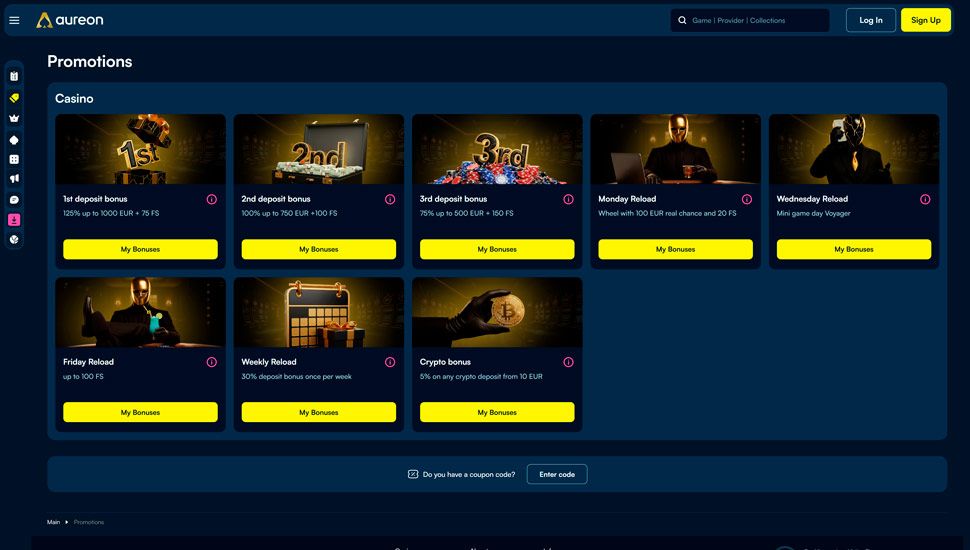 List of Aureonplay Casino Bonuses and Promotions screenshot