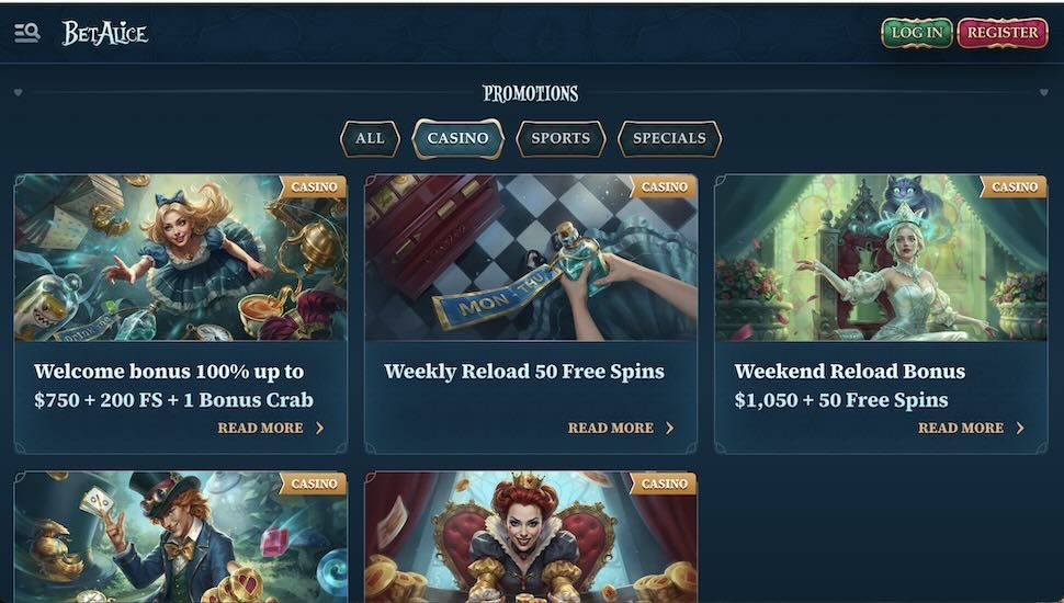 Betalice Casino bonuses page screenshot