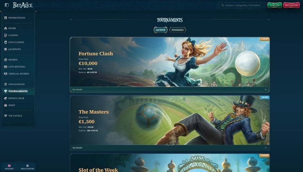 Betalice Casino tournaments page screenshot
