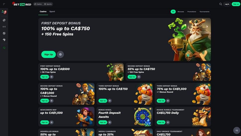 BetOnRed Casino bonuses page screenshot