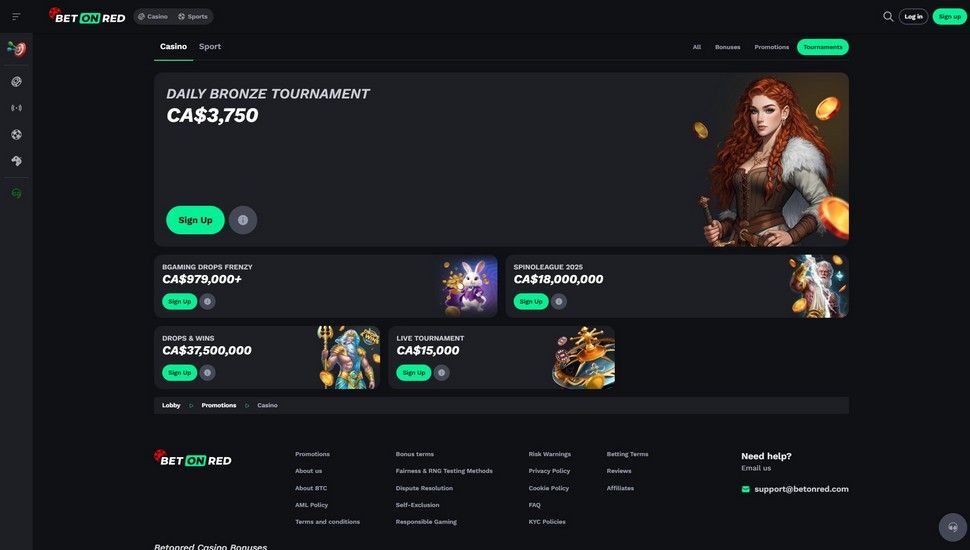 BetOnRed Casino tournaments page screenshot