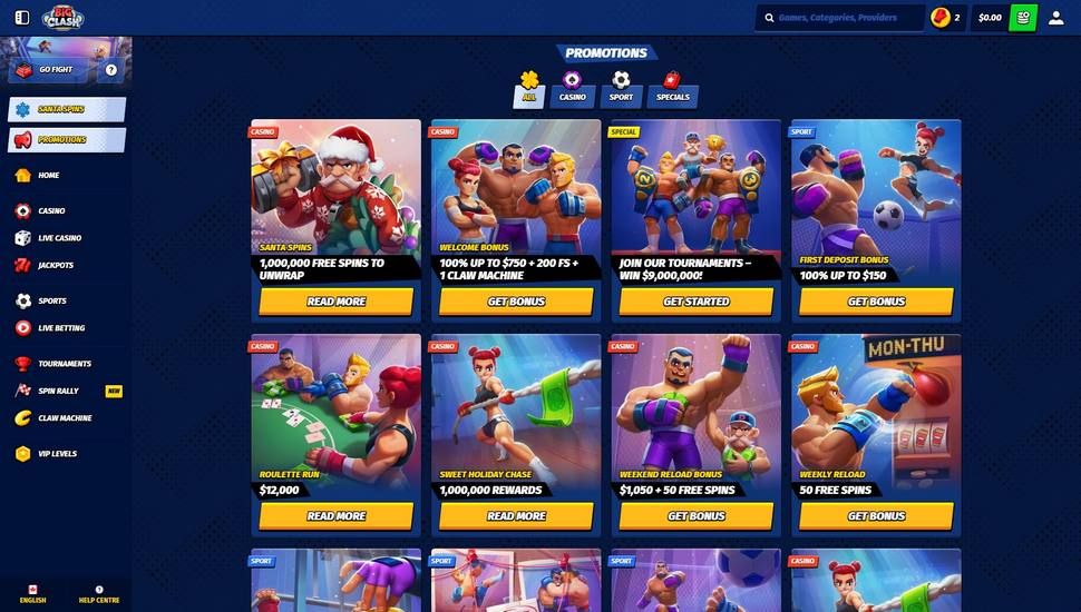 BigClash Casino bonuses page screenshot