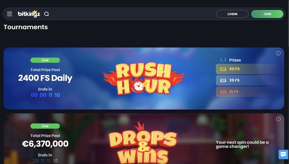 Bitkingz Casino tournaments page screenshot