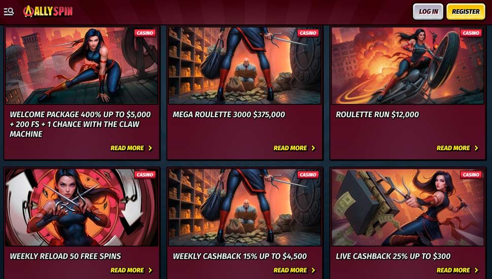 List of AllySpin Casino Bonuses and Promotions screenshot