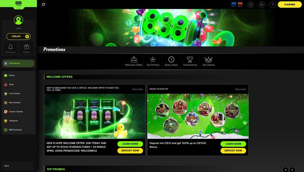 888 Casino bonus page screenshot