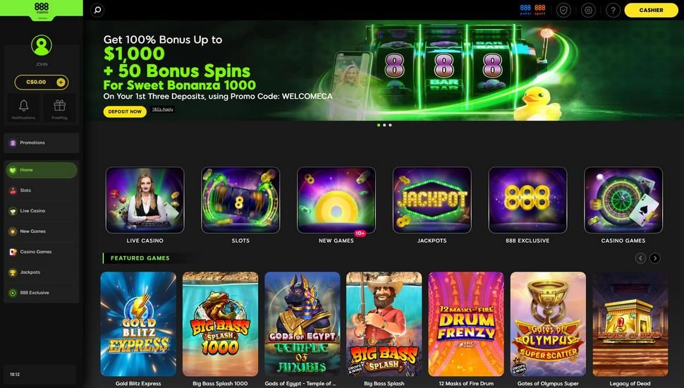 888 Casino main lobby screenshot