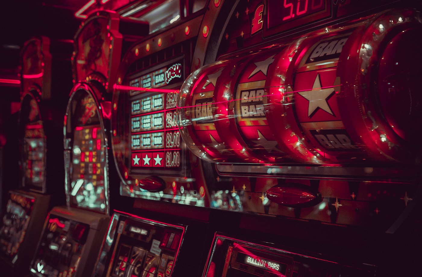 Illuminated slot machines on a real casino floor