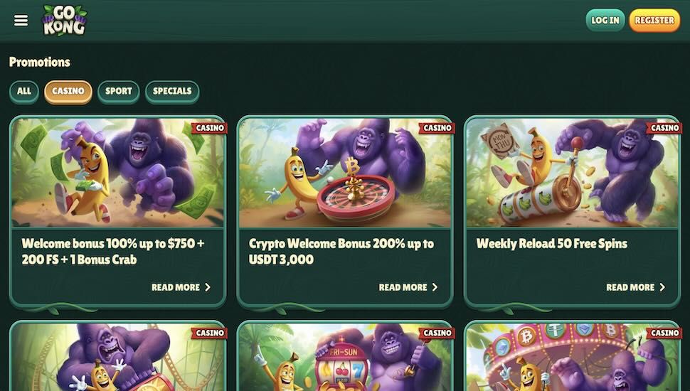 GoKong Casino bonus page screenshot