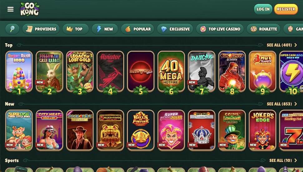 GoKong Casino games page screenshot