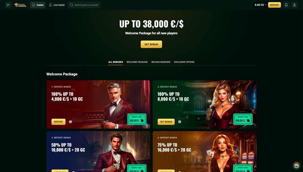 Goldex Casino promotions page screenshot