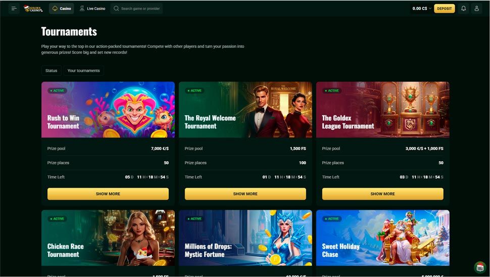Goldex Casino tournaments page screenshot