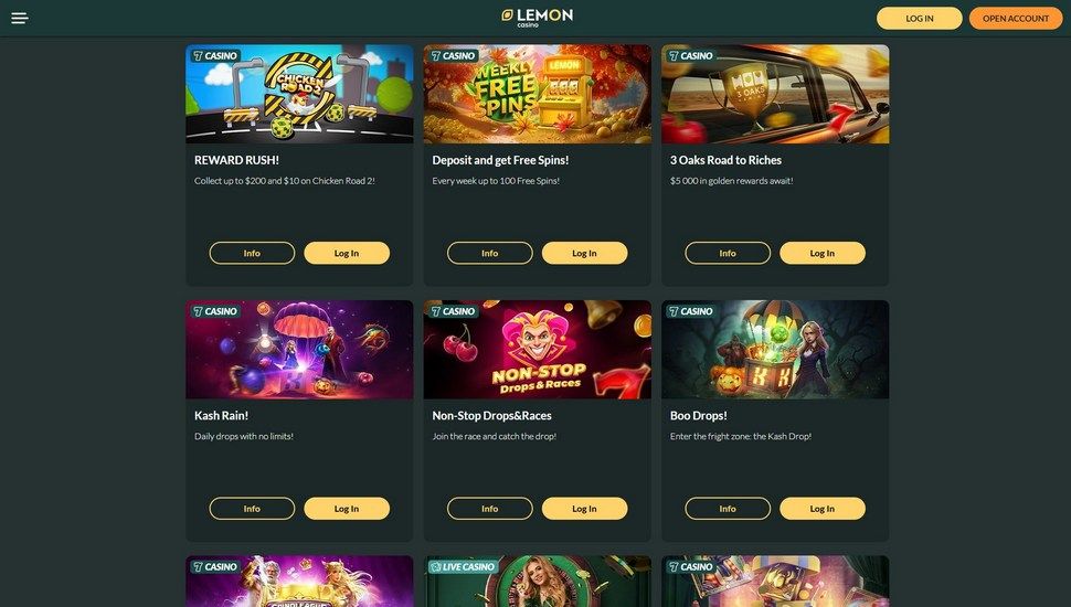 Lemon Casino bonus page screenshot