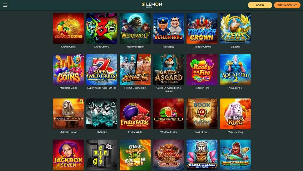 Lemon Casino slots page screenshot