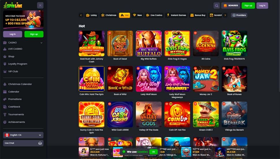 Spinline Casino slots page screenshot