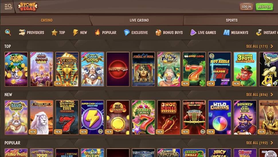 Stonevegas Casino game lobby screenshot