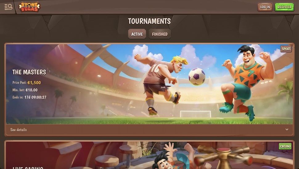 Stonevegas Casino tournaments page screenshot