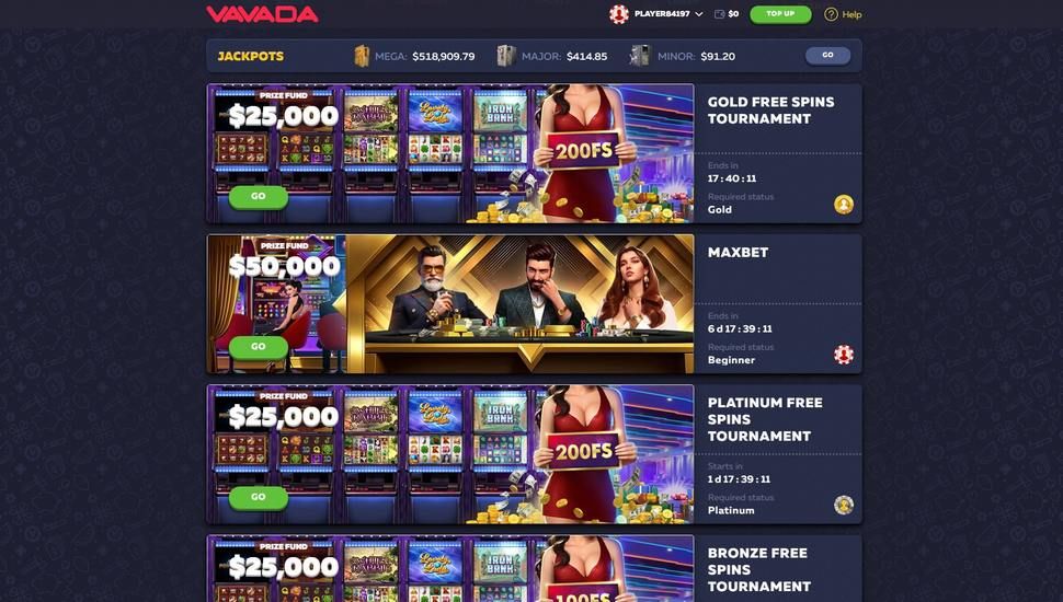 Vavada Casino tournaments page screenshot