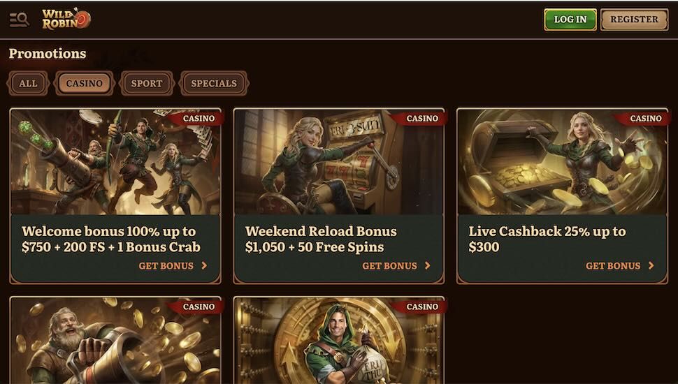 Wild Robin Casino bonus page screenshot