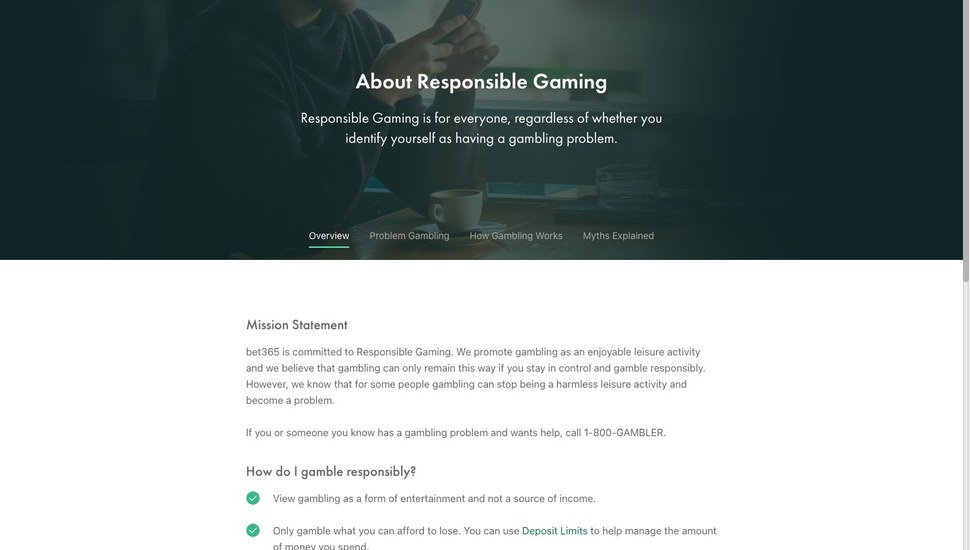 Bet365 official responsible gaming page screenshot