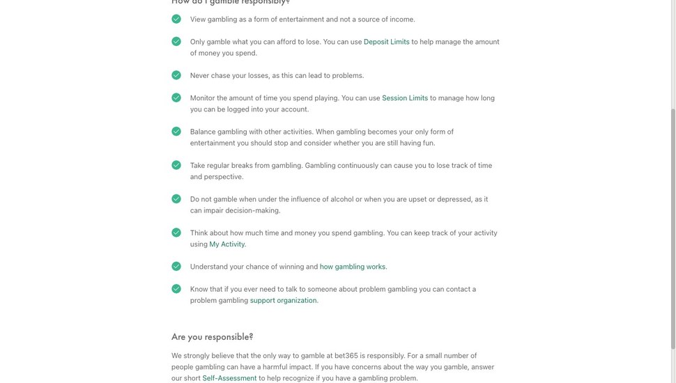 Bet365 account controls and safer gambling tools screenshot