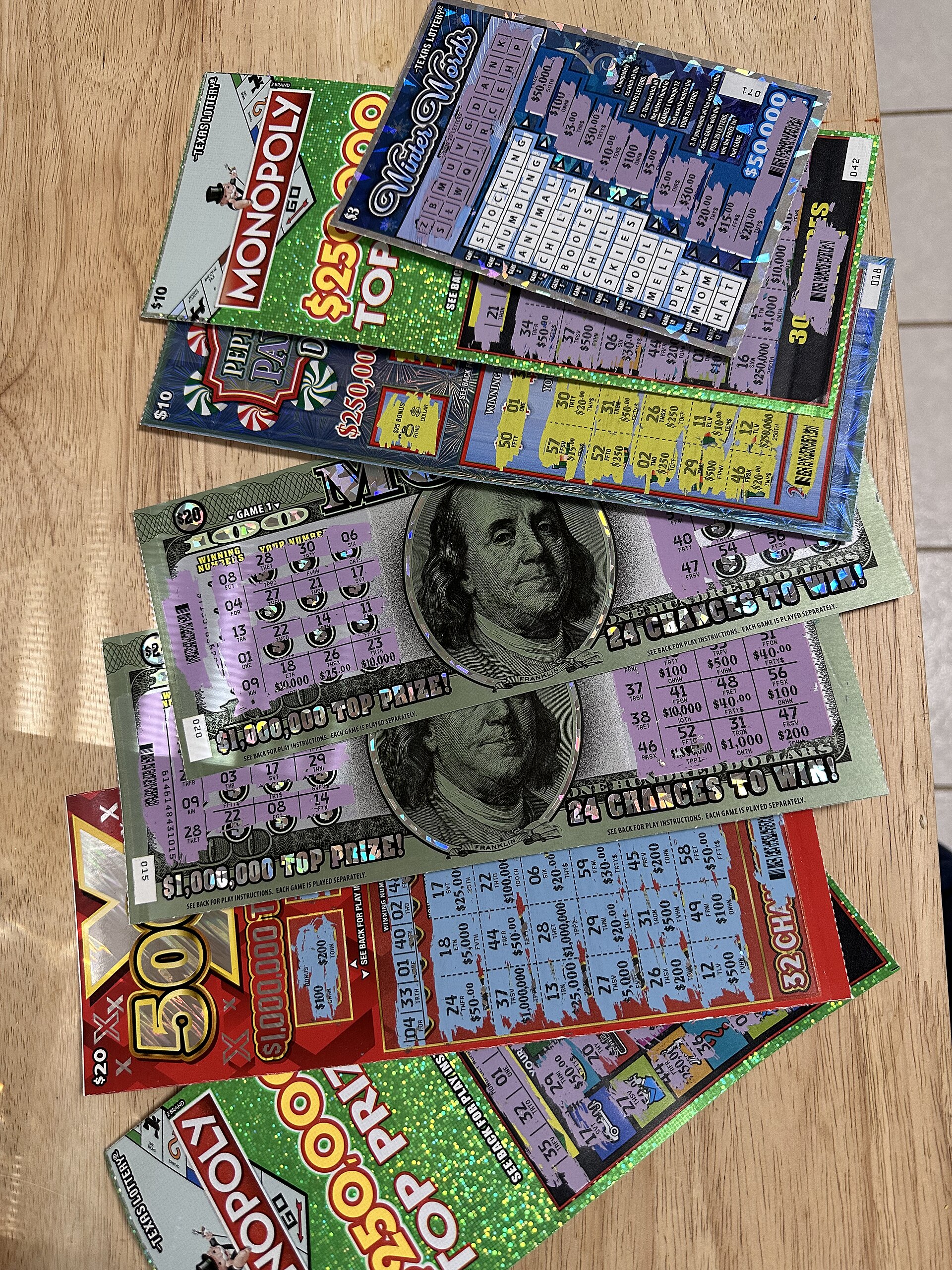 Scratch-off lottery tickets representing a big lottery win privacy checklist