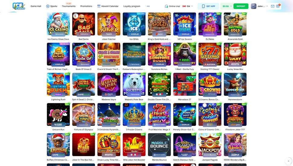 Ice Casino slots page
