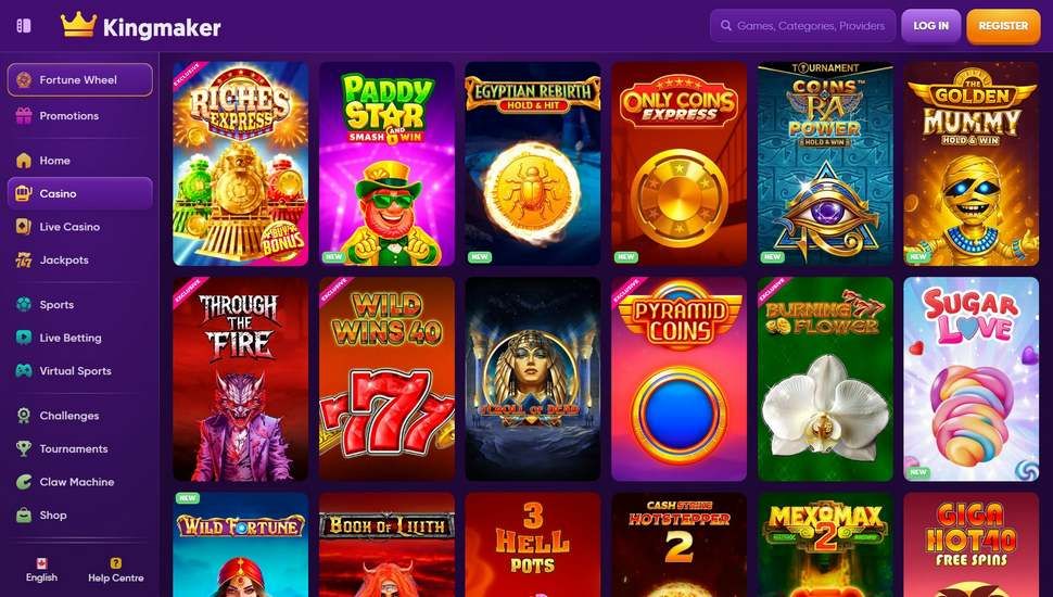 Kingmaker Casino slots page screenshot