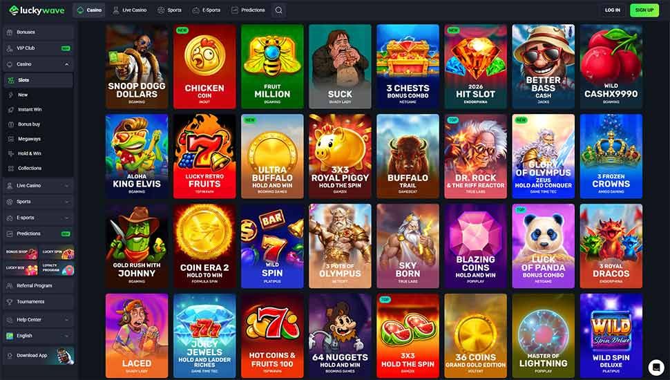 LuckyWave Casino games page screenshot
