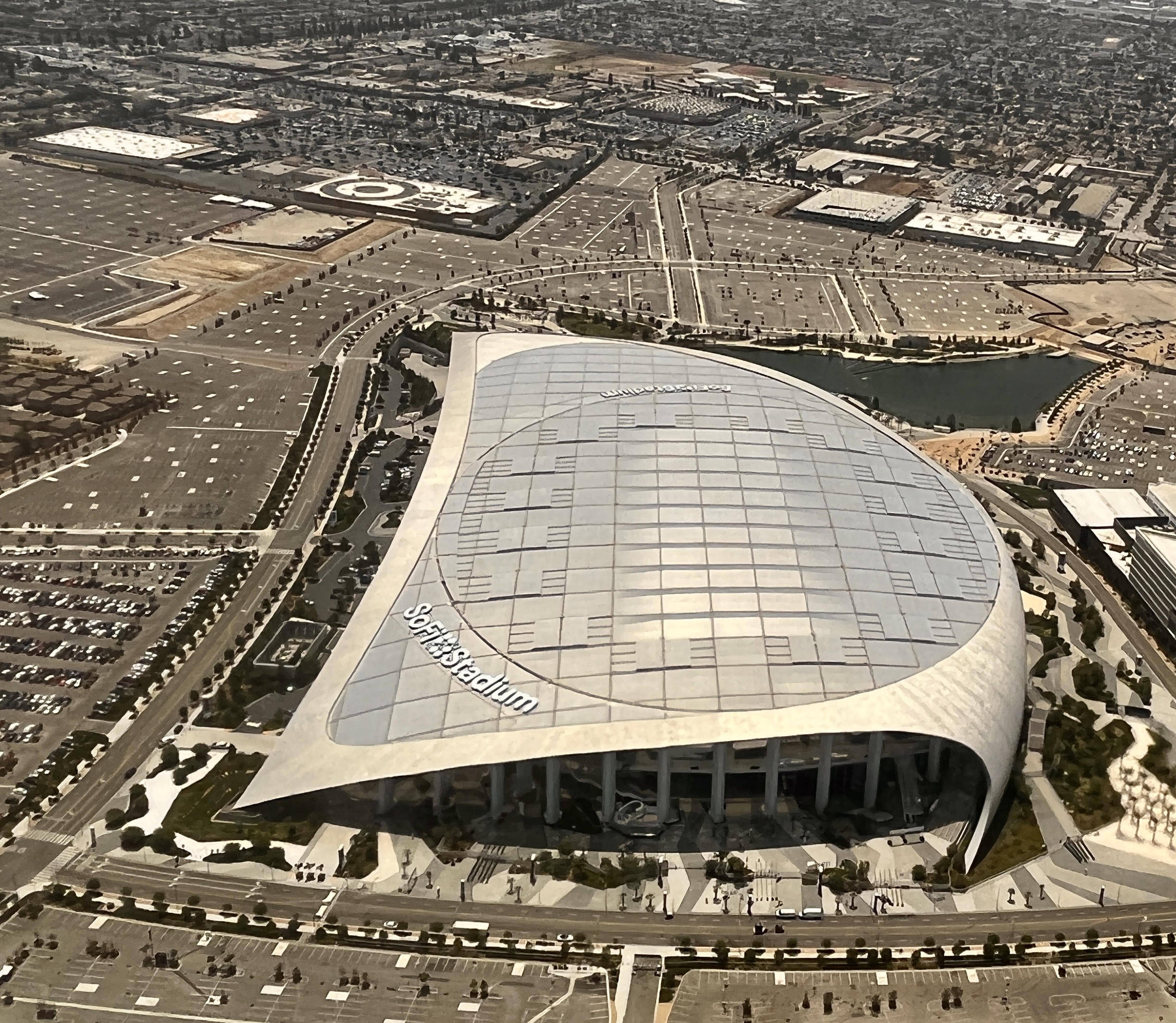 Aerial view of Los Angeles Stadium for Spain vs Austria World Cup preview