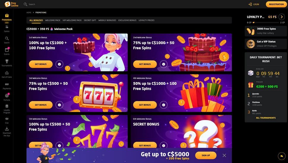 Stay Casino bonus page
