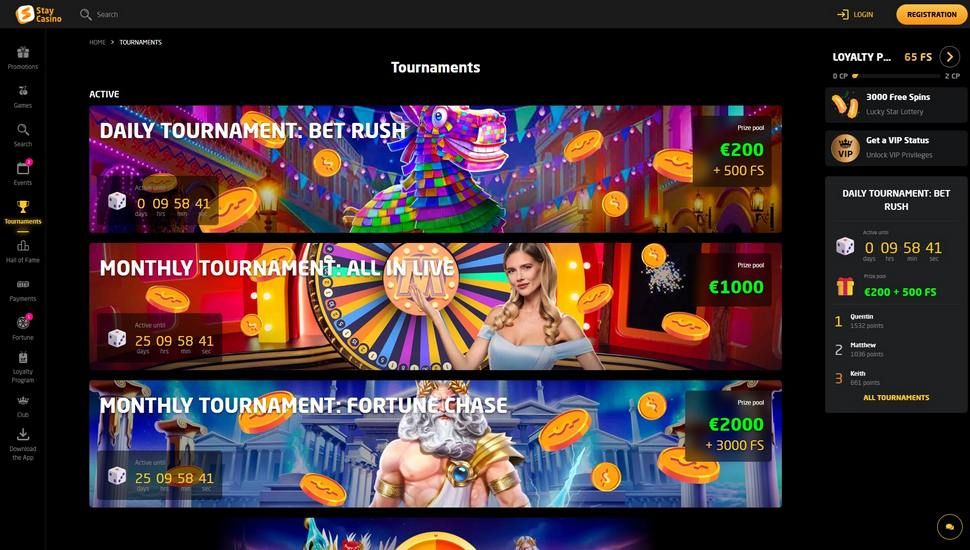 Stay Casino tournaments page