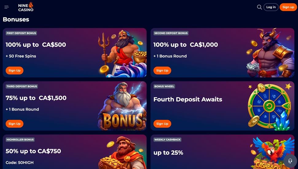Nine casino bonus page