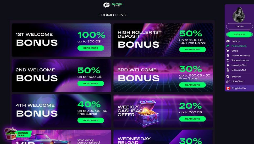 GlitsSpin casino bonus page