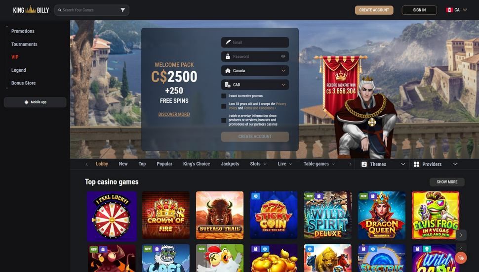 KingBilly casino main page