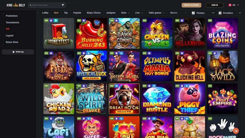 KingBilly casino slots page