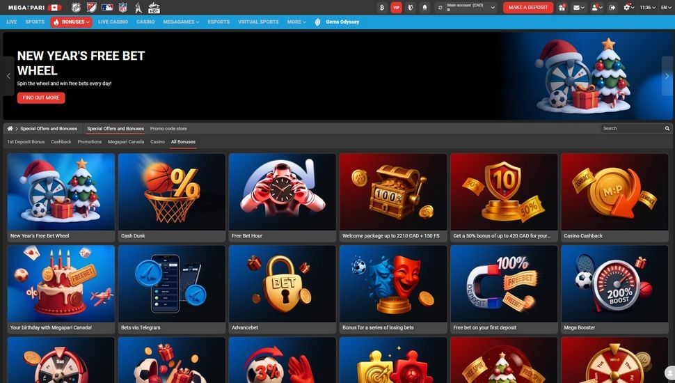Megapari casino bonus page