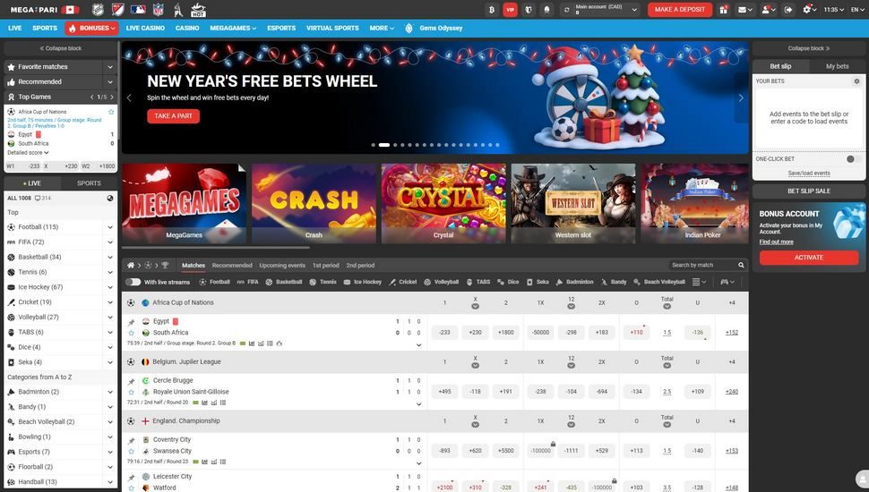 Megapari casino main page