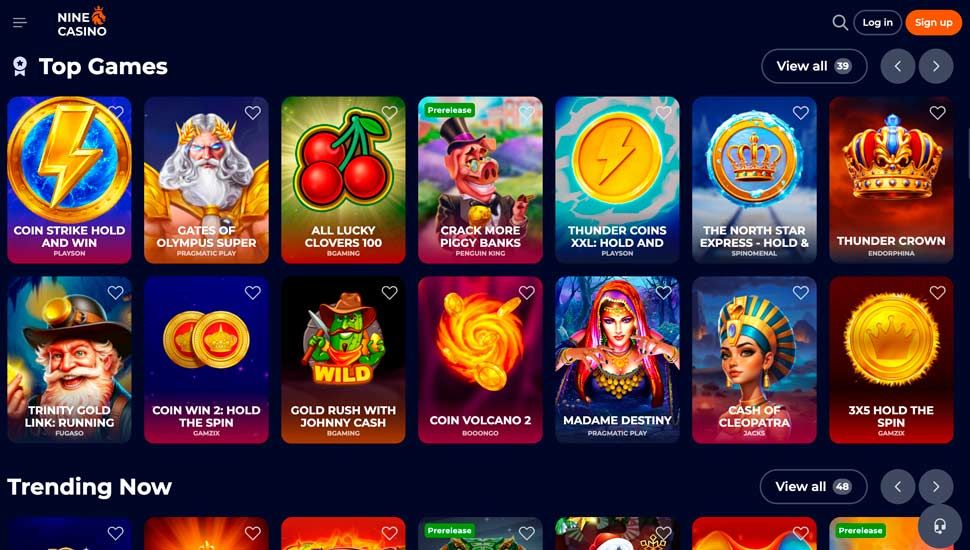 Nine casino slots page
