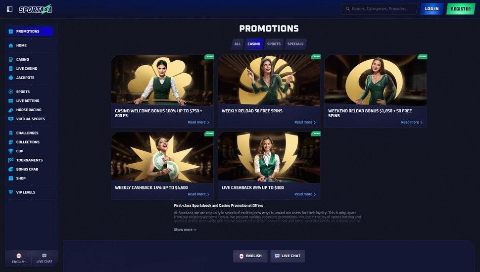 Sportaza casino bonus page