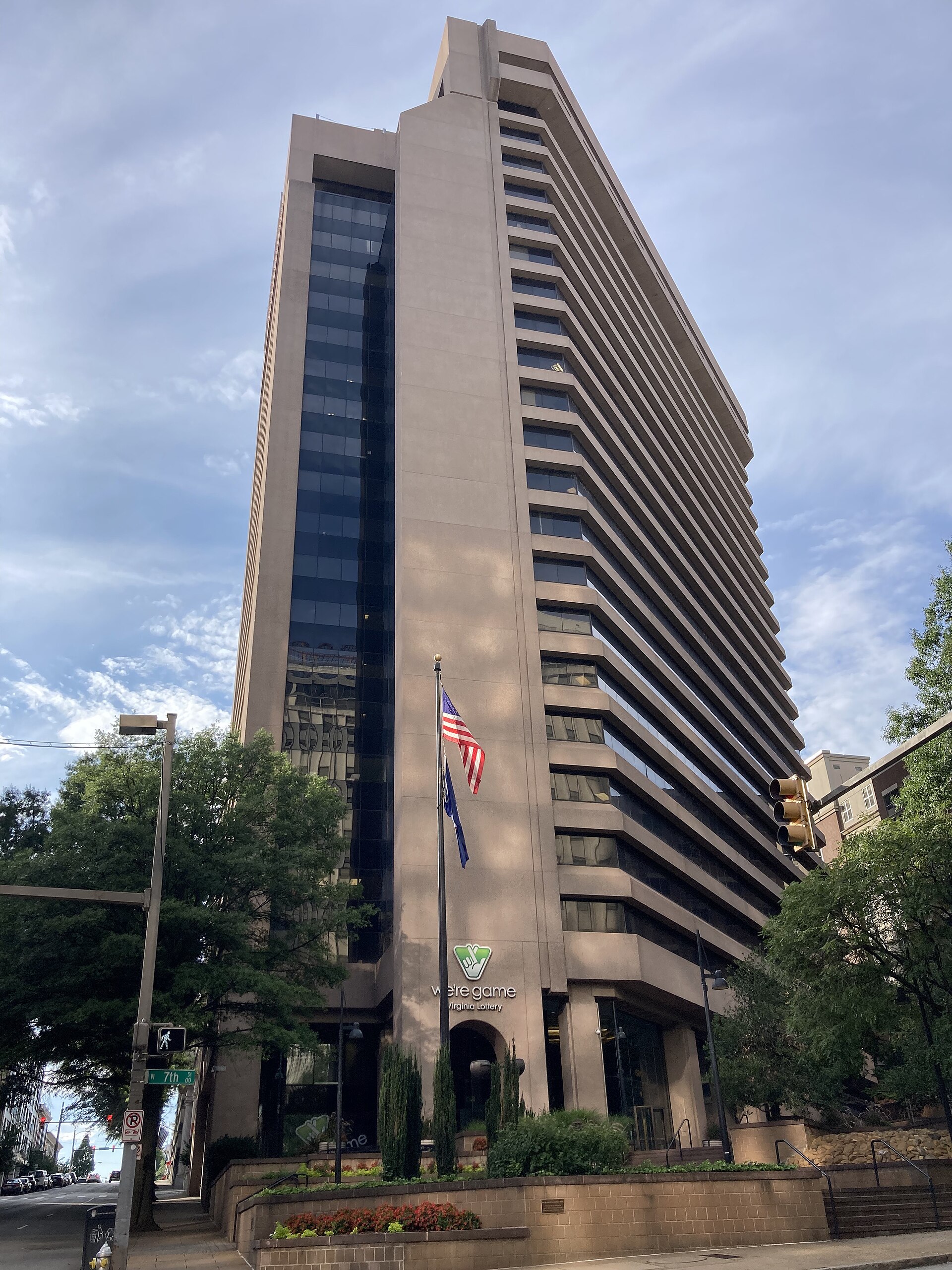 Virginia Lottery building in Richmond representing anonymous lottery winner rules