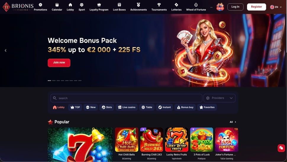 Brionis casino bonus page