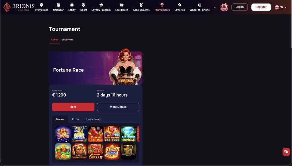 Brionis casino tournaments page