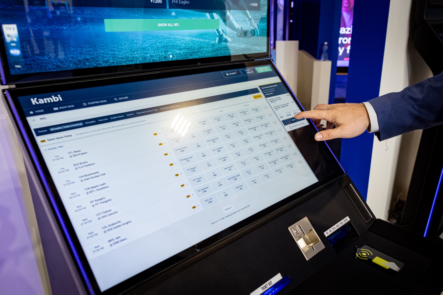 A sportsbook kiosk screen representing Colorado sports betting protections