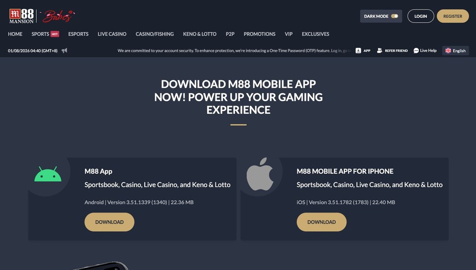 M88 Mobile official app page screenshot