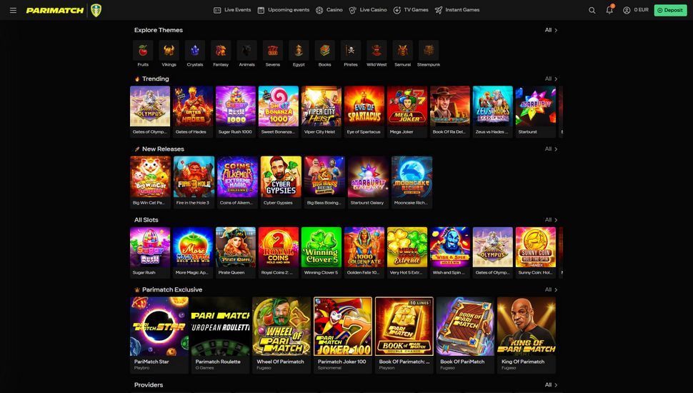 Parimatch casino slots page