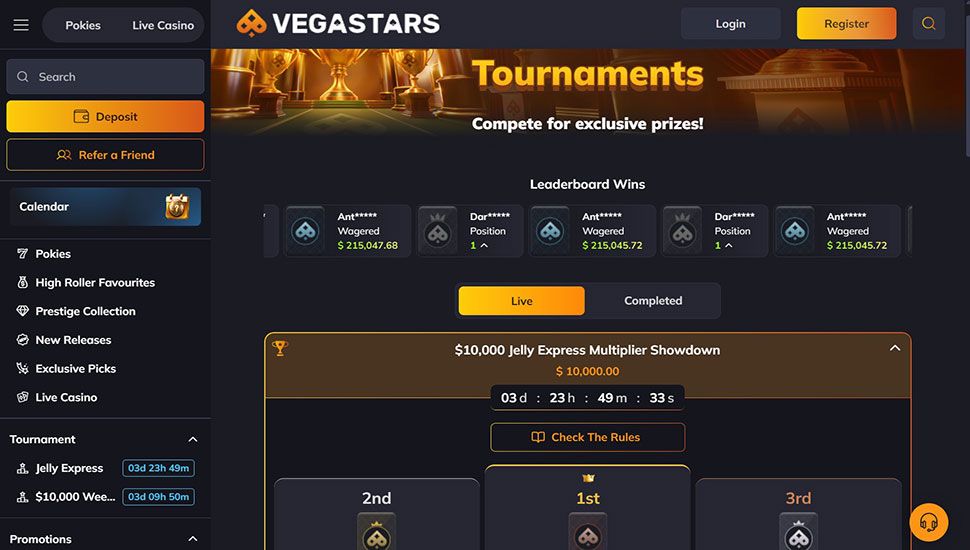 Vegastars Casino - list of tournaments